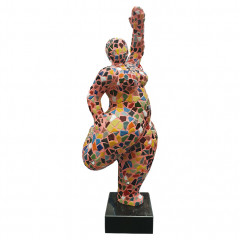 Statue femme multicolore mosaïque en résine H60 cm - vue de côté - MOSAIK