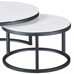 Table basse ronde gigogne en céramique & métal - zoom - ODESSA
