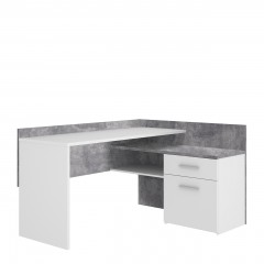 Bureau d'angle blanc et décor béton gris avec rangements - ESTEBANE