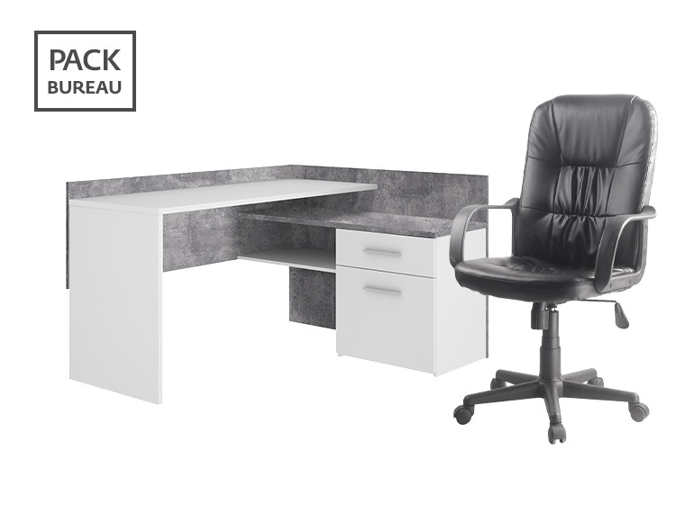 Pack bureau - Chaise + bureau d'angle avec rangements - ESTEBANE
