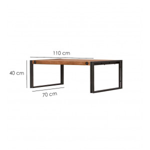 Table basse en bois et métal 110x70cm - vue avec mesures - ATELIER