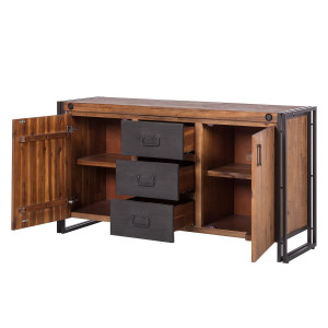 Buffet en bois et métal design industriel 2 portes / 3 tiroirs - vue avec mesures - ATELIER