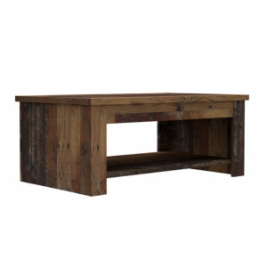Table basse avec plateau relevable en bois effet vieilli - vue en angle - FRED