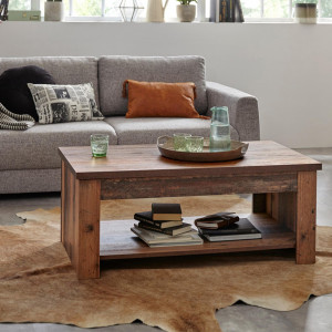 Table basse avec plateau relevable en bois effet vieilli - vue de face - FRED
