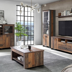 Table basse avec plateau relevable en bois effet vieilli - vue en ambiance - FRED