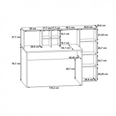 Bureau en bois avec rangement intégré 6 niches et 1 placard - dimensions - ERIC