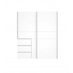 Armoire 2 portes coulissantes 3 tiroirs en bois L200 cm - vue de face - LOOKY