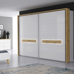 Armoire 2 portes coulissantes en bois avec système LED - vue en ambiance - LIZA