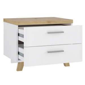 Table de chevet en bois finition blanc brillant - vue tiroirs ouverts - LIZA