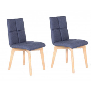Lot de 2 chaises en tissu bleu capitonné design scandinave - vue en lot - MANON
