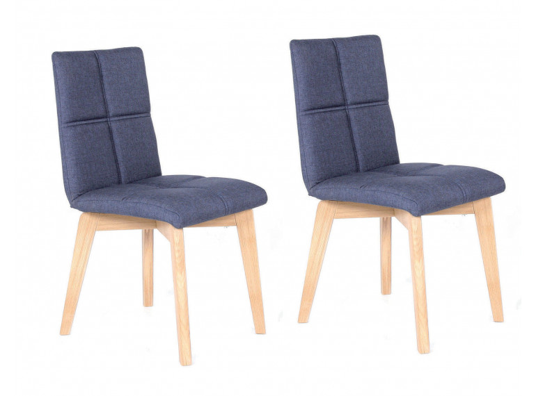 Lot de 2 chaises en tissu bleu capitonné design scandinave - vue en lot - MANON