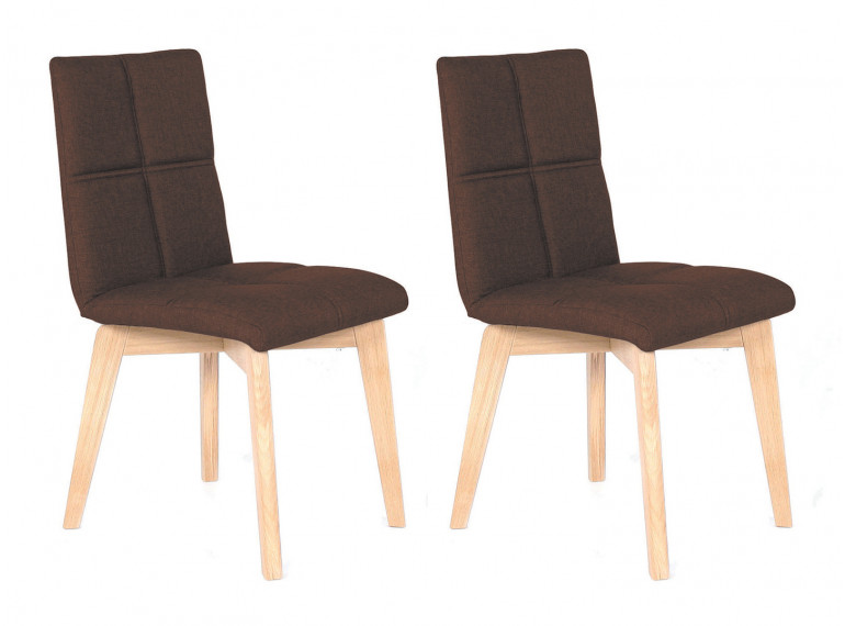 Lot de 2 chaises en tissu marron capitonné design scandinave - vue en lot - MANON