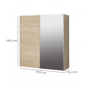 Armoire 2 portes coulissantes 5 tablettes miroir - dimensions - THAIS