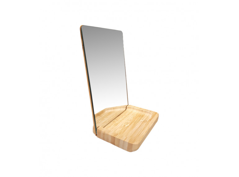Miroir amovible rectangulaire à poser avec support en bois - vue de 3/4 - NAOMY
