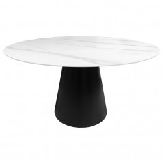 Table de repas ronde plateau en céramique blanc & pieds métal noir - CURVE