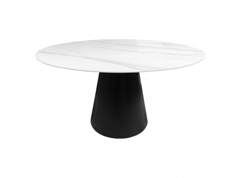 Table de repas ronde plateau en céramique blanc & pieds métal noir - CURVE
