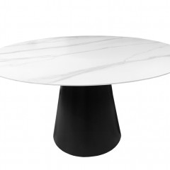 Table de repas ronde plateau en céramique blanc & pieds métal noir - vue 2 - CURVE