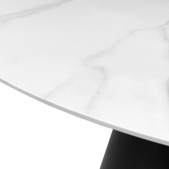 Table de repas ronde plateau en céramique blanc & pieds métal noir - zoom plateau - CURVE