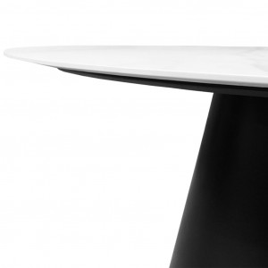 Table de repas ronde plateau en céramique blanc & pieds métal noir - zoom plateau et piétement - CURVE