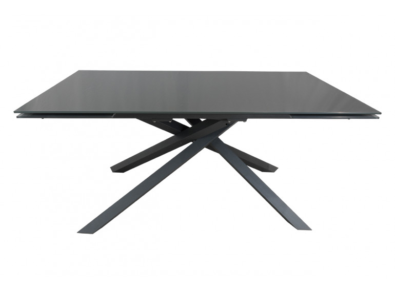 Table extensible plateau en verre gris 160/240 cm - vue de face (sans rallonges) - TWIST