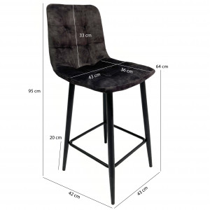 Chaise de bar capitonnée en velours gris anthracite - dimensions - HERBY