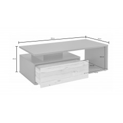 Table basse grise en bois de chêne 120x40cm - dimensions - TONY