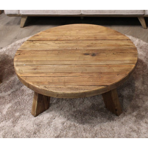 Table basse ronde en bois recyclé - zoom plateau de la table bois de qualité - ORIGIN