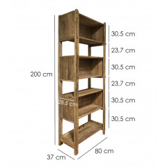 Étagère avec 4 niches en bois de pin recyclé H. 200cm - dimensions produit - ORIGIN