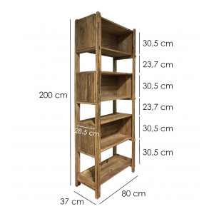 Étagère avec 4 niches en bois de pin recyclé H. 200cm - dimensions produit - ORIGIN