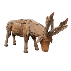 Sculpture animal bébé cerf en bois de teck massif H. 39 cm - DEER