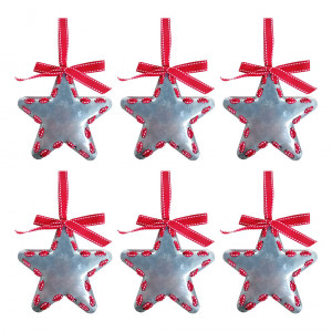 Lot de 6 étoiles décoratives en métal argenté H.12 cm - STELLA 084