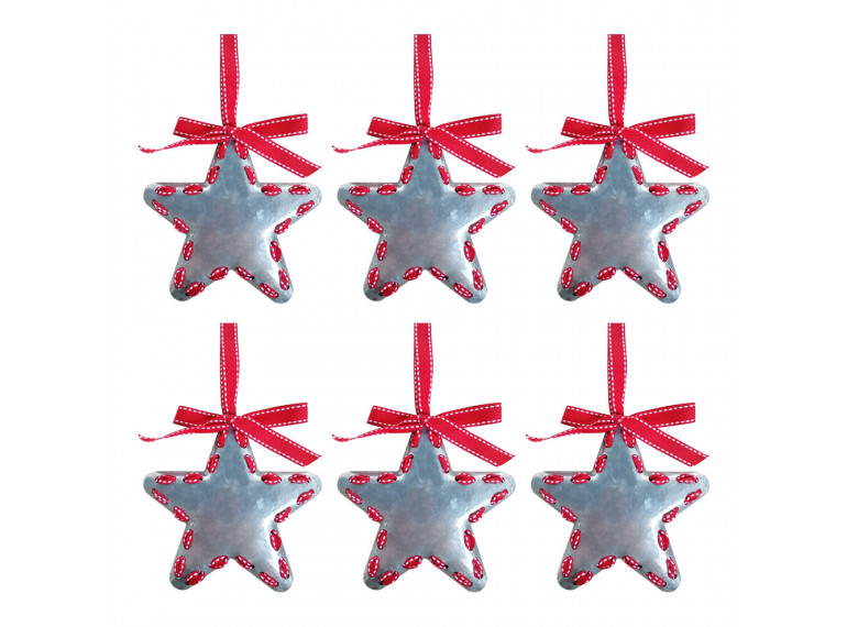 Lot de 6 étoiles décoratives en métal argenté H.12 cm - STELLA 084