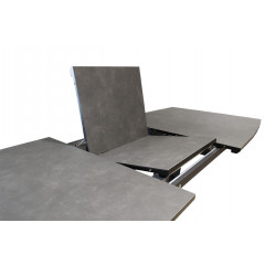 Table de repas extensible 160/210 cm céramique gris piétement métal - vue système rallonge - VALENCIA