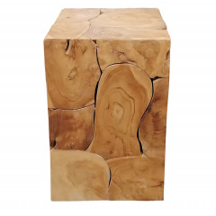 Tabouret cube rectangulaire en bois de teck - vue de face - AKAR