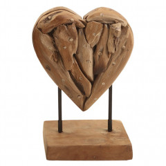 Sculpture cœur sur socle en bois de teck H32 cm - HEART