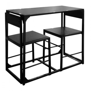 Ensemble table et 2 chaises en bois avec piètement en métal noir - vue de 3/4 - BERTILLE 286