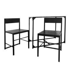 Ensemble table et 2 chaises en bois avec piètement en métal noir - vue d'ensemble - BERTILLE 286