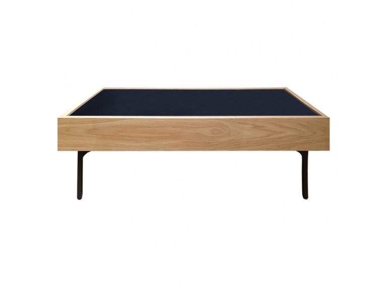 Table basse rectangulaire en bois et plateau en verre noir - vue de face - GOUDE 724