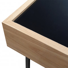 Table basse rectangulaire en bois et plateau en verre noir - zoom - GOUDE 724