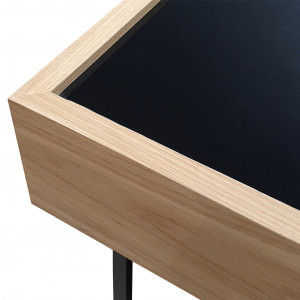 Table basse rectangulaire en bois et plateau en verre noir - zoom - GOUDE 724
