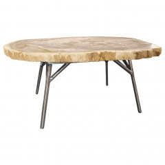 Table basse en bois pétrifié et piètement en métal - vue de côté - PETRIFIED