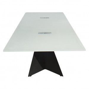 Table basse rectangulaire avec plateau en verre et piètement en métal - vue de côté - CELESTINE