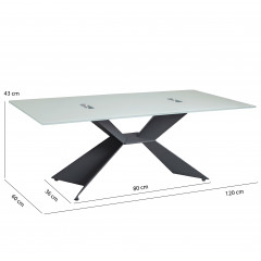 Table basse rectangulaire avec plateau en verre et piètement en métal - dimensions - CELESTINE