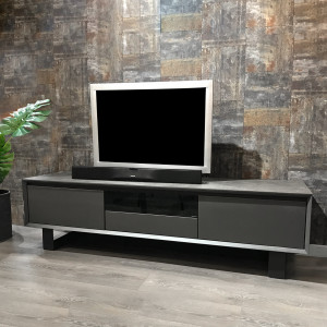 Meuble TV gris anthracite plateau céramique - en ambiance - EMOTION