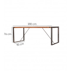 Table repas en bois et métal design industriel L200cm - dimensions - ATELIER