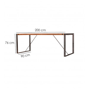Table repas en bois et métal design industriel L200cm - dimensions - ATELIER
