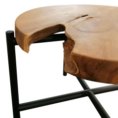 Table basse en métal noir avec plateau en bois de teck rond D60cm - zoom - KLIWON