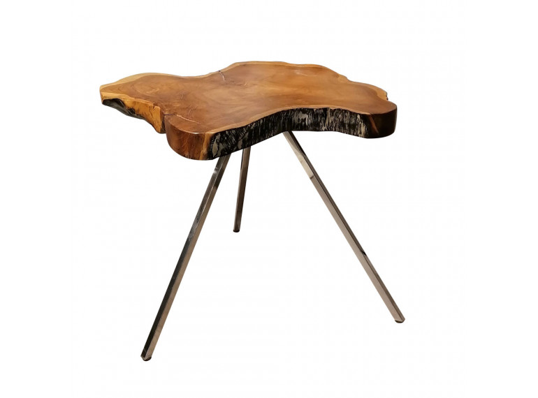 Table basse design en bois avec plateau huilé et piètement métal - vue de face  - AMPYANG
