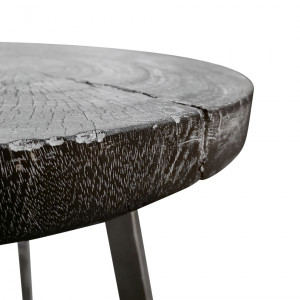 Bout de canapé rond en bois de teck noir effet vieilli et cendré - vue détails – PYRAMIDE
