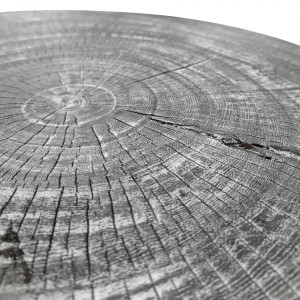 Bout de canapé rond en bois de teck noir effet vieilli et cendré - vue matière plateau – PYRAMIDE